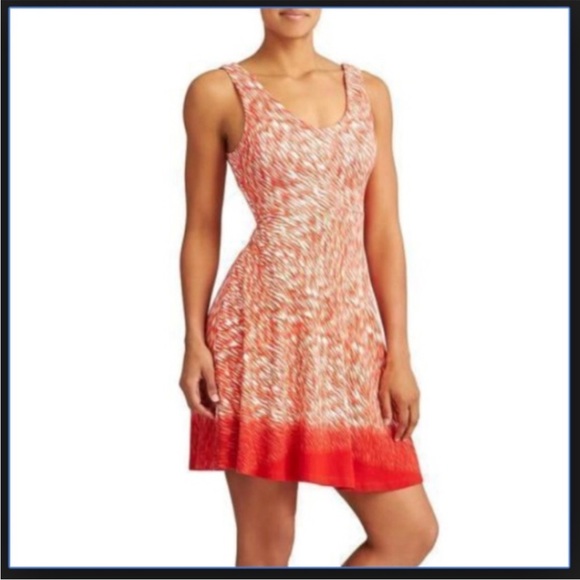 Athleta Women's Orange White Reef Print Dreaming V-Neck Tank Dress Size Medium - Picture 1 of 7